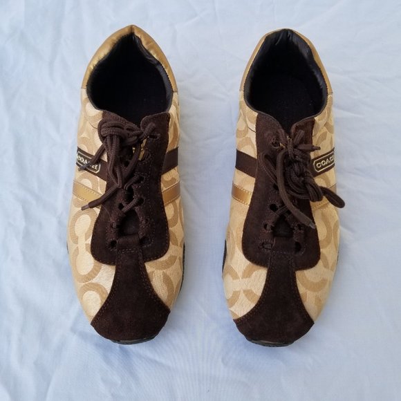 Coach Joss Signature Sued Sneakers Gold & Brown Size 9M - Picture 2 of 15